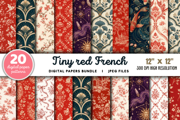 Download Tiny Red French Toile Floral Patterns - Floral Collection