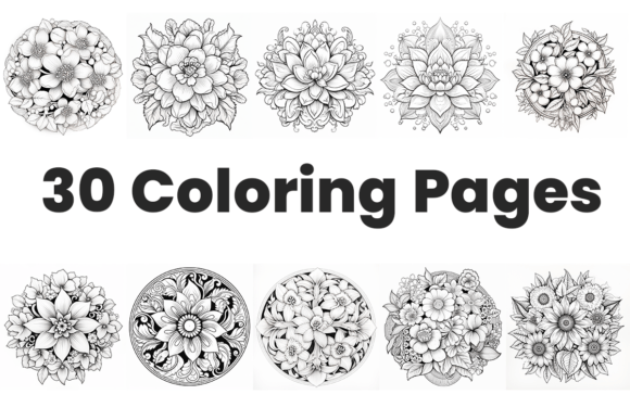 Download Set of 30 Floral Mandala Coloring Pages - Floral Collection