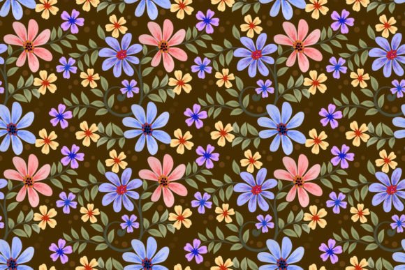 Download Colorful Flower on Brown Color Pattern. - Colorful Collection