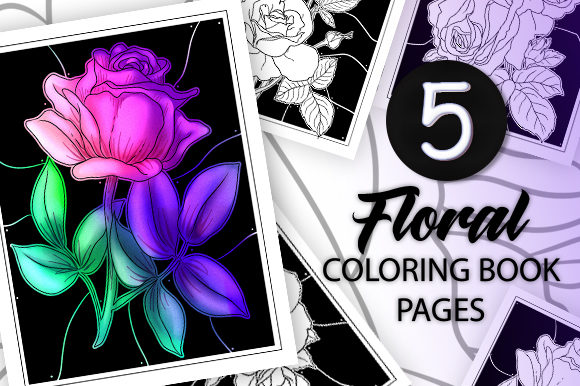 Download 5 Floral Coloring Book Pages - Floral Collection