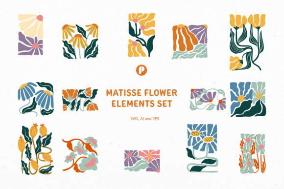 Download Colorful Matisse Flower Element Set - Colorful Collection