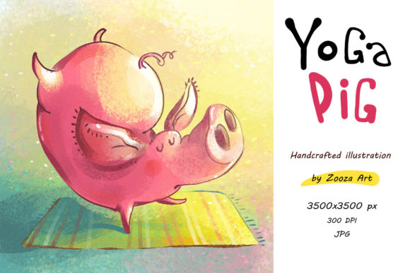 Download Yoga Pig Handcrafted Illustration - Premium Bundle