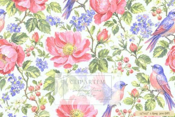 Download Bluebird Peony Floral Pattern Design - Floral Collection