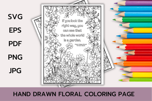 Download Floral Coloring Page with Book Quote - Floral Collection
