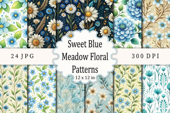 Download Sweet Blue Meadow Floral Patterns - Floral Collection