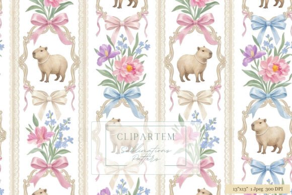 Download Capybara Floral Bow Pattern Design - Floral Collection