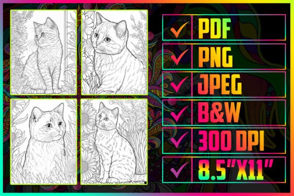 Download 10 Cat with Floral Coloring Book Page - Floral Collection