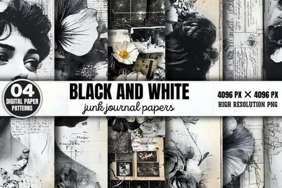 Download Black and White Junk Journal Paper Patte - Black and white Collection