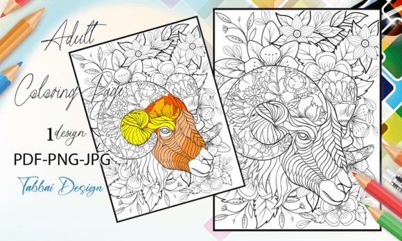 Download Goat with Floral Coloring Page - Floral Collection